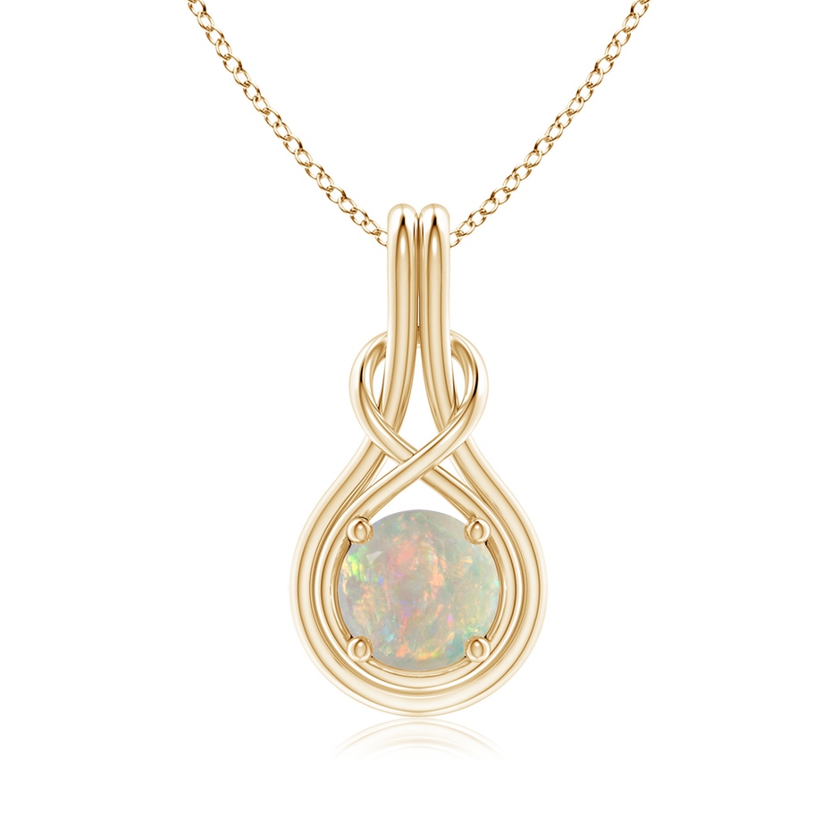 7mm AAAA Round Opal Solitaire Infinity Knot Pendant in Yellow Gold 