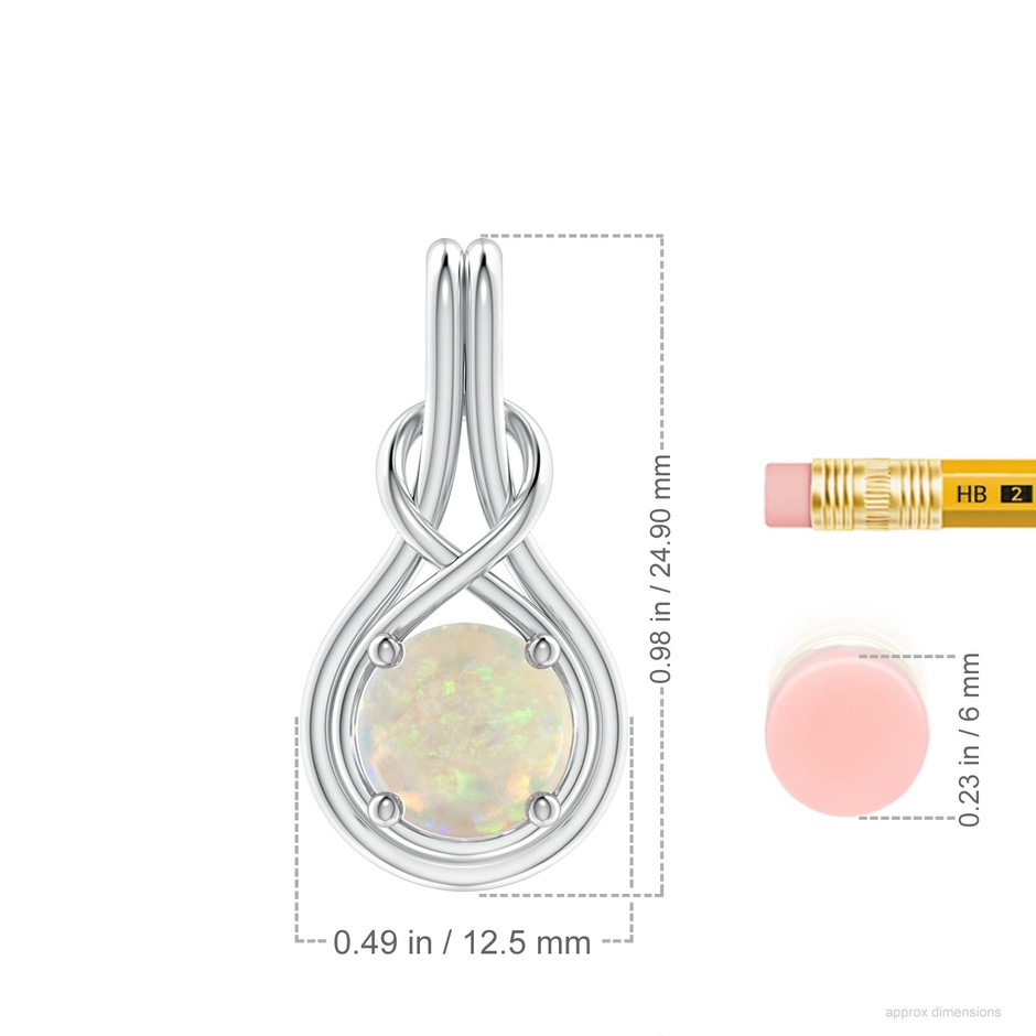 8mm AAA Round Opal Solitaire Infinity Knot Pendant in 18K White Gold ruler