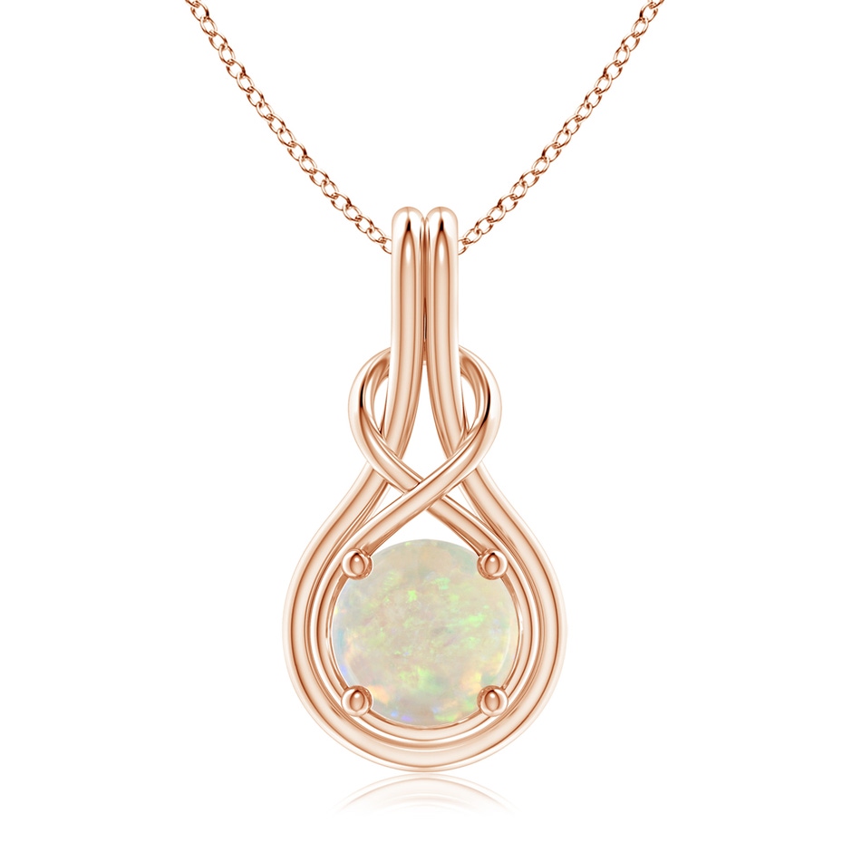 8mm AAA Round Opal Solitaire Infinity Knot Pendant in Rose Gold 