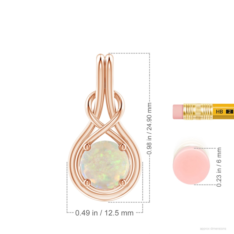 8mm AAA Round Opal Solitaire Infinity Knot Pendant in Rose Gold ruler