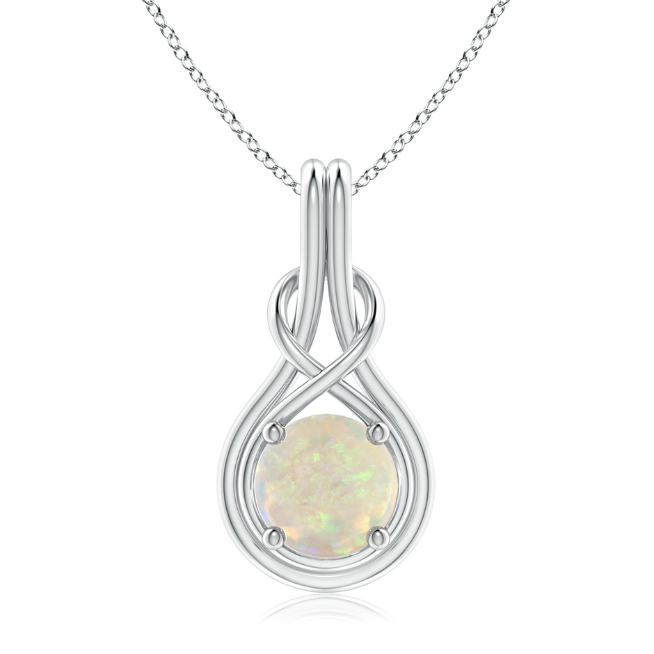 8mm AAA Round Opal Solitaire Infinity Knot Pendant in White Gold 