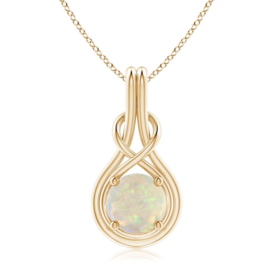 8mm AAA Round Opal Solitaire Infinity Knot Pendant in Yellow Gold 