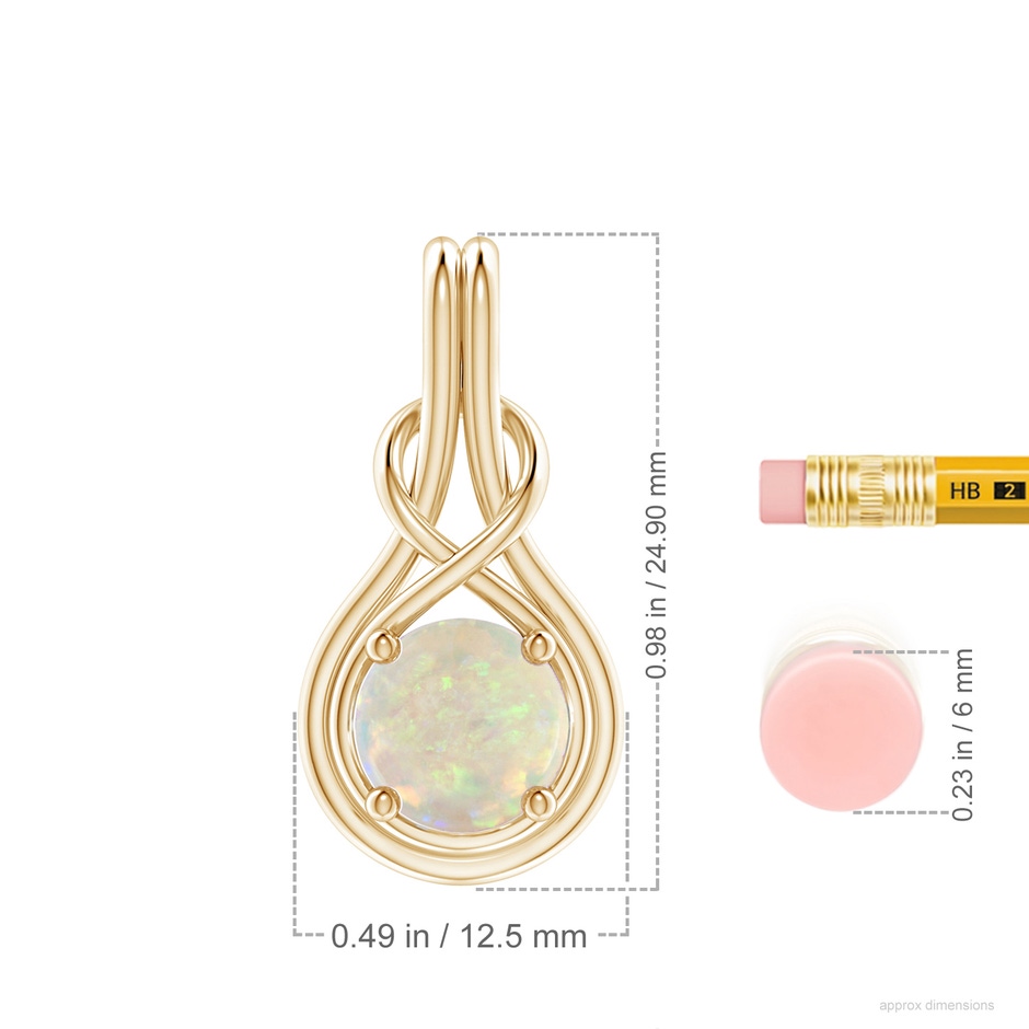 8mm AAA Round Opal Solitaire Infinity Knot Pendant in Yellow Gold ruler