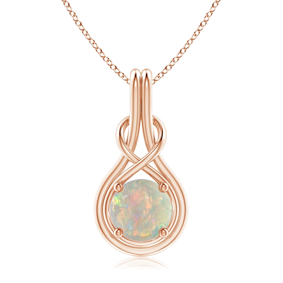 8mm AAAA Round Opal Solitaire Infinity Knot Pendant in 18K Rose Gold 