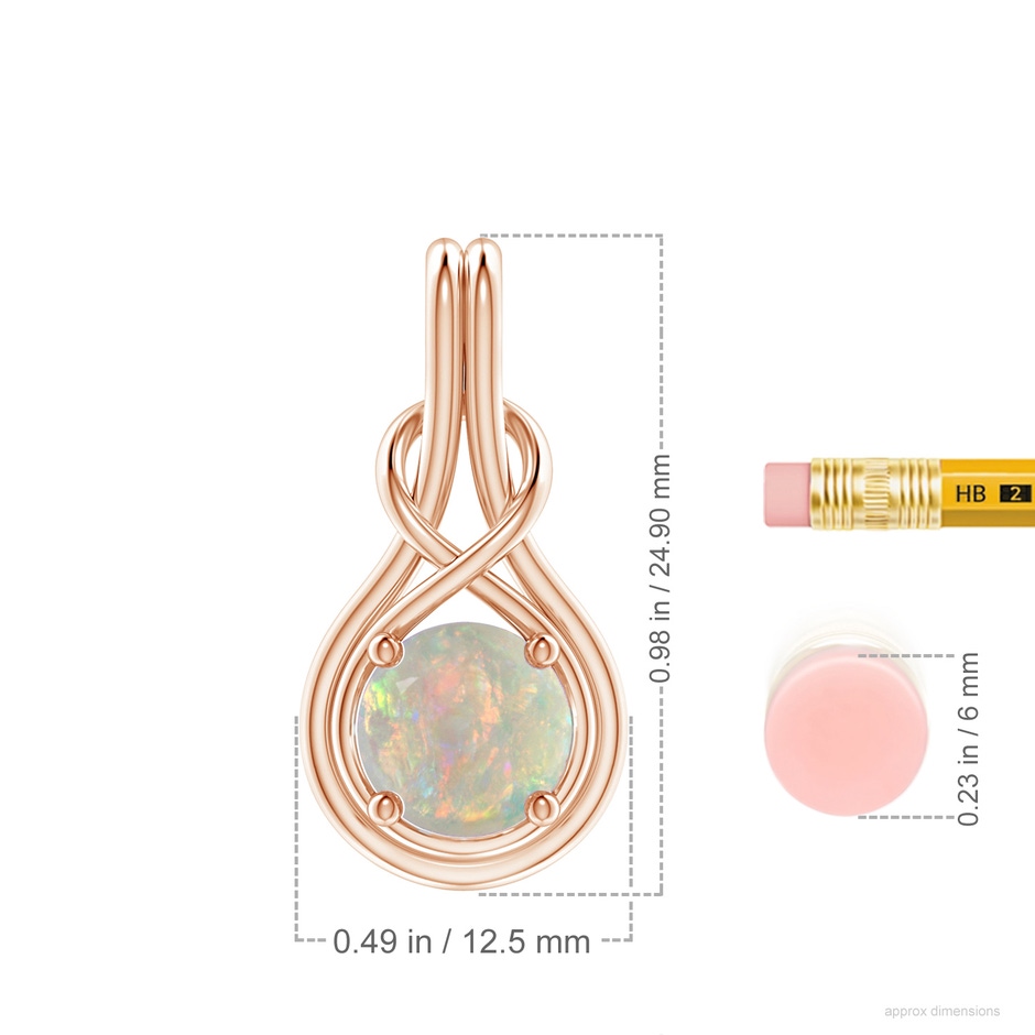 8mm AAAA Round Opal Solitaire Infinity Knot Pendant in 18K Rose Gold ruler