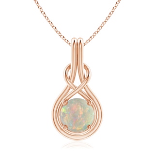 8mm AAAA Round Opal Solitaire Infinity Knot Pendant in Rose Gold