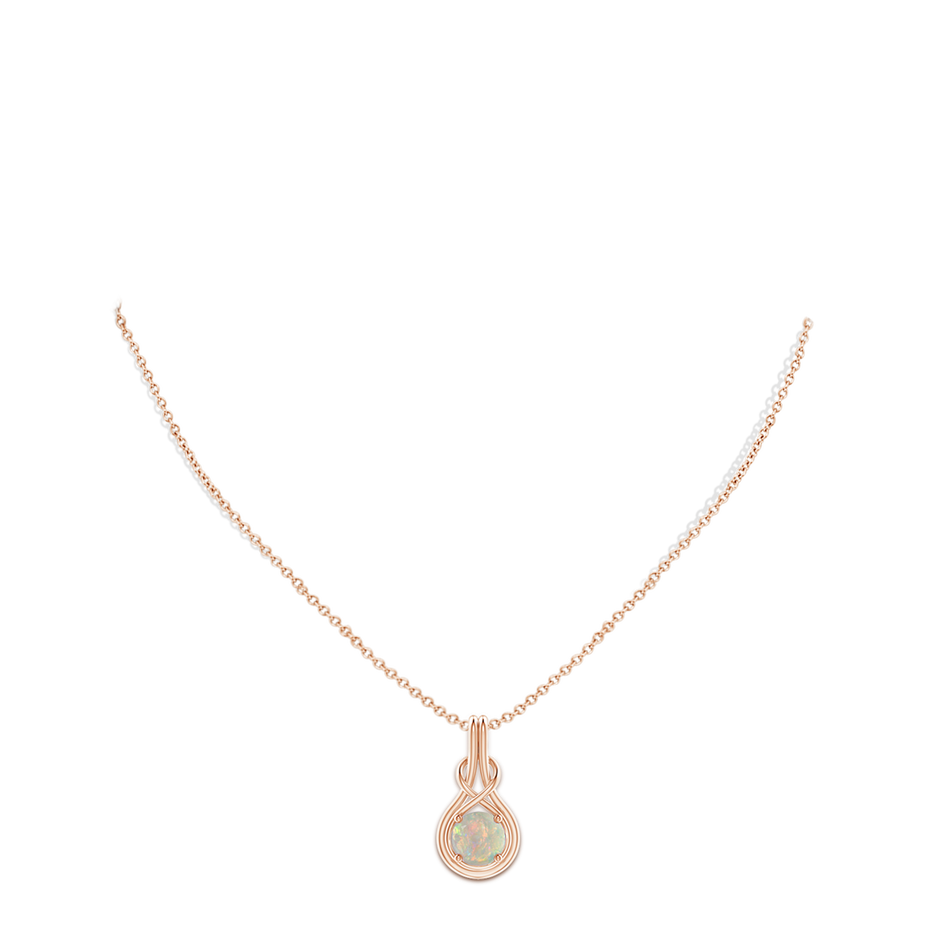 8mm AAAA Round Opal Solitaire Infinity Knot Pendant in Rose Gold pen
