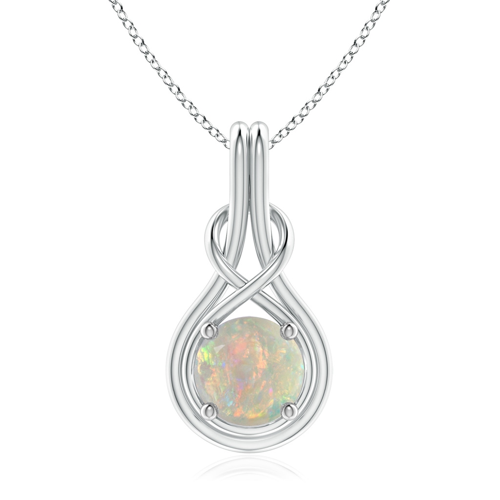 8mm AAAA Round Opal Solitaire Infinity Knot Pendant in White Gold