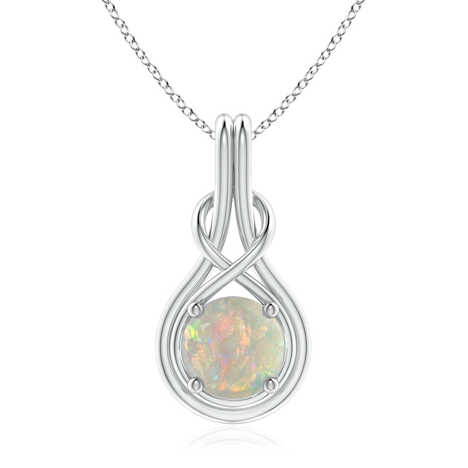 8mm AAAA Round Opal Solitaire Infinity Knot Pendant in White Gold 