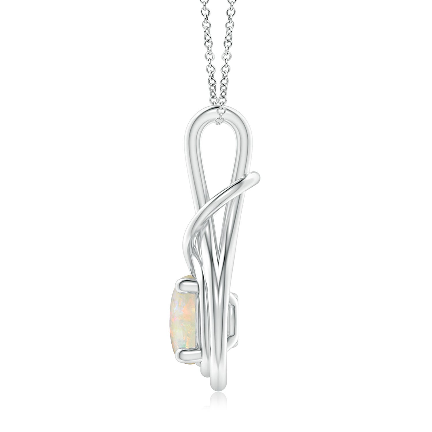 8mm AAAA Round Opal Solitaire Infinity Knot Pendant in White Gold - side 2