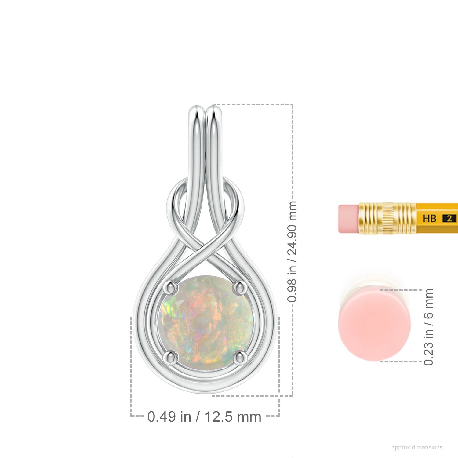 8mm AAAA Round Opal Solitaire Infinity Knot Pendant in White Gold - ruler