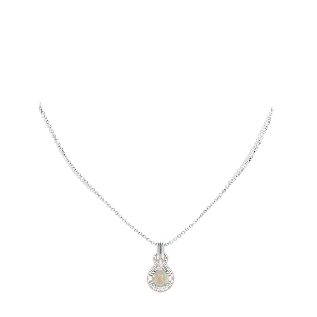 8mm AAAA Round Opal Solitaire Infinity Knot Pendant in White Gold Body-Neck