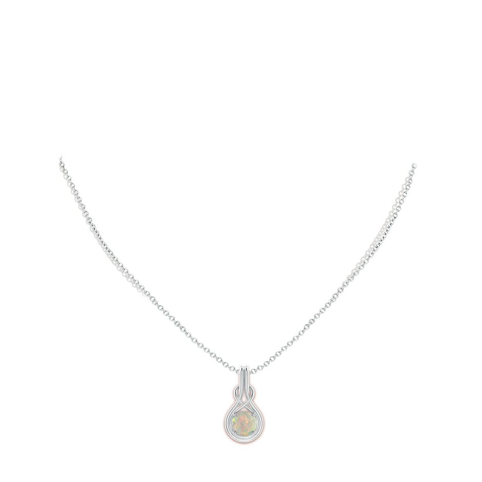 8mm AAAA Round Opal Solitaire Infinity Knot Pendant in White Gold body-neck