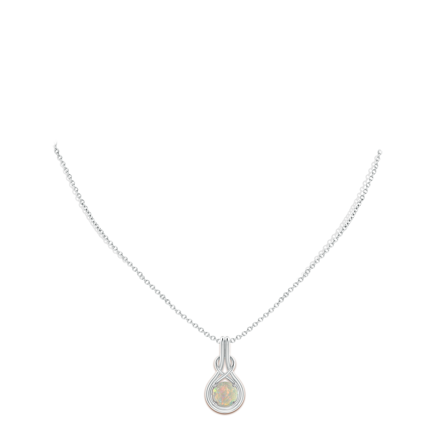8mm AAAA Round Opal Solitaire Infinity Knot Pendant in White Gold - body_neck