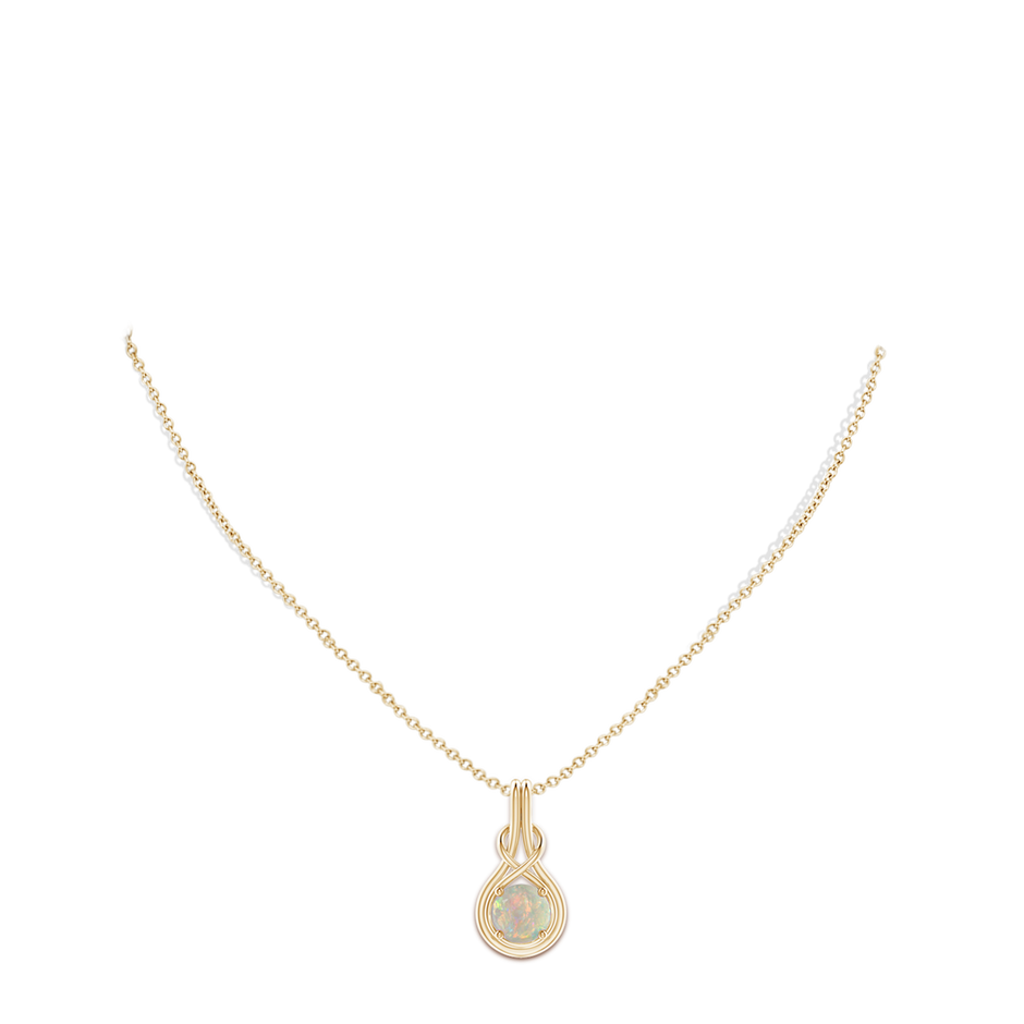8mm AAAA Round Opal Solitaire Infinity Knot Pendant in Yellow Gold pen