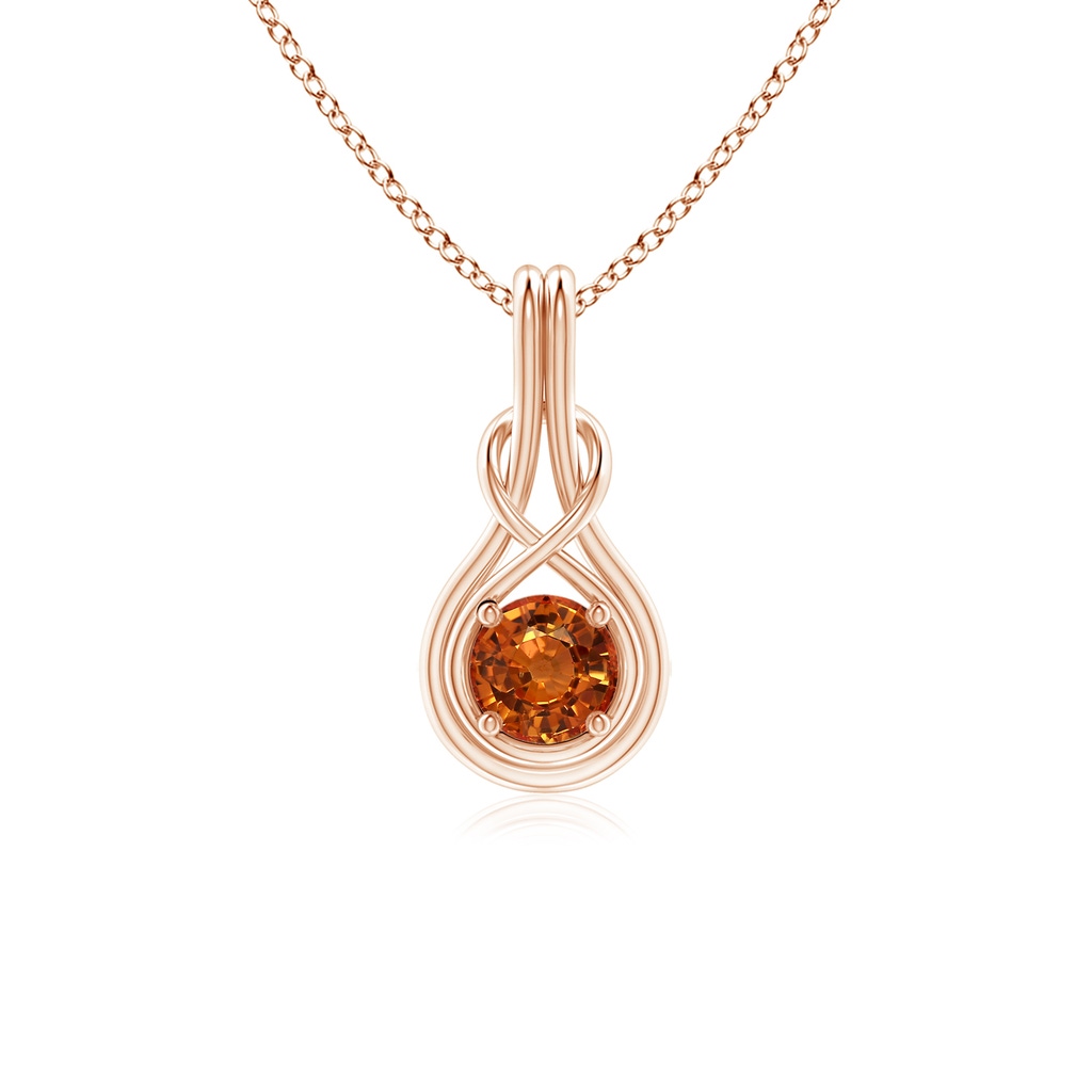 5mm AAAA Round Orange Sapphire Solitaire Infinity Knot Pendant in Rose Gold