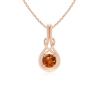 5mm AAAA Round Orange Sapphire Solitaire Infinity Knot Pendant in Rose Gold