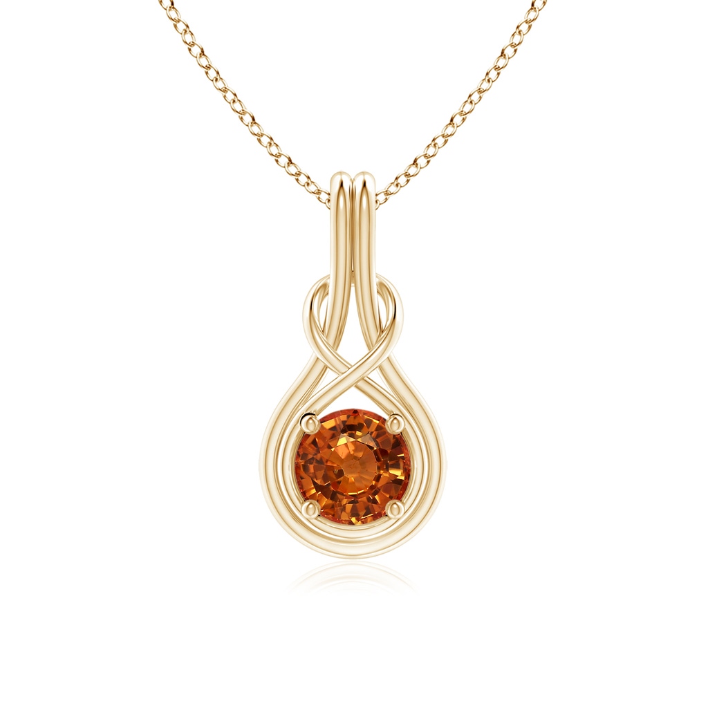 6mm AAAA Round Orange Sapphire Solitaire Infinity Knot Pendant in Yellow Gold