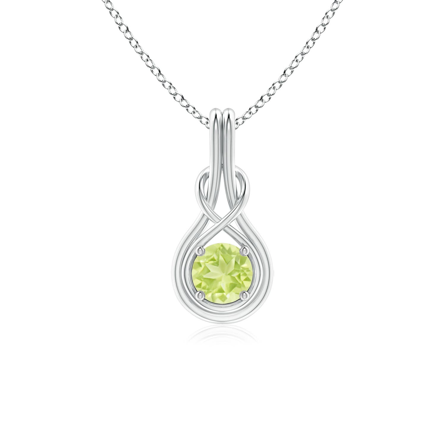 5mm A Round Peridot Solitaire Infinity Knot Pendant in P950 Platinum