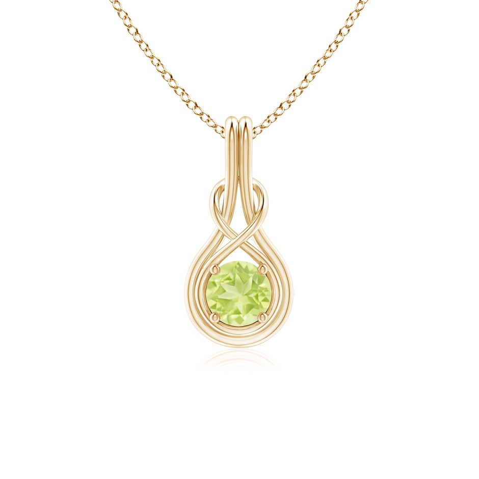 5mm A Round Peridot Solitaire Infinity Knot Pendant in Yellow Gold 