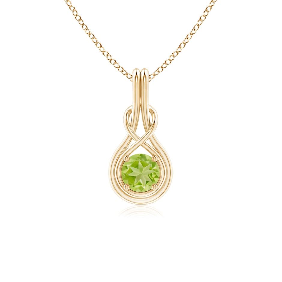 5mm AA Round Peridot Solitaire Infinity Knot Pendant in Yellow Gold 
