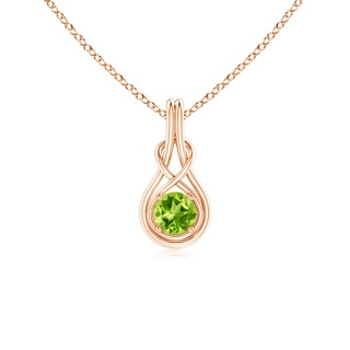 5mm AAA Round Peridot Solitaire Infinity Knot Pendant in Rose Gold