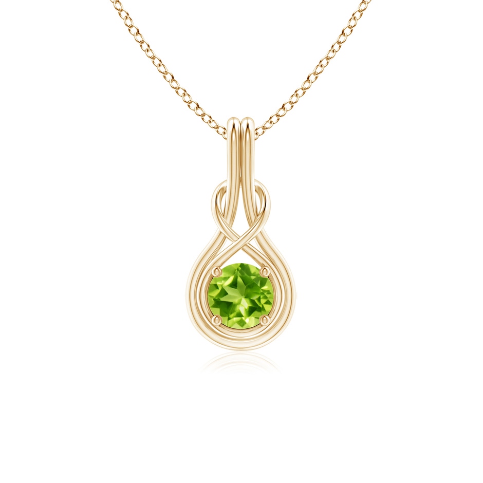 5mm AAA Round Peridot Solitaire Infinity Knot Pendant in Yellow Gold 
