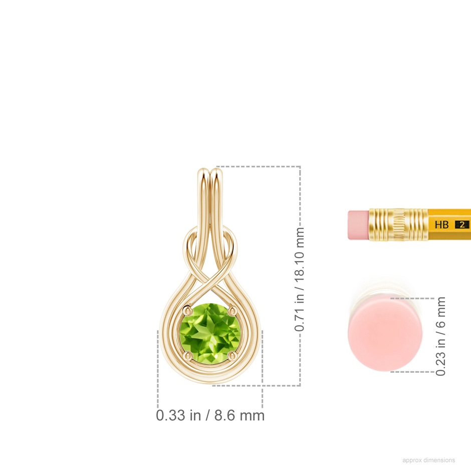 5mm AAA Round Peridot Solitaire Infinity Knot Pendant in Yellow Gold ruler