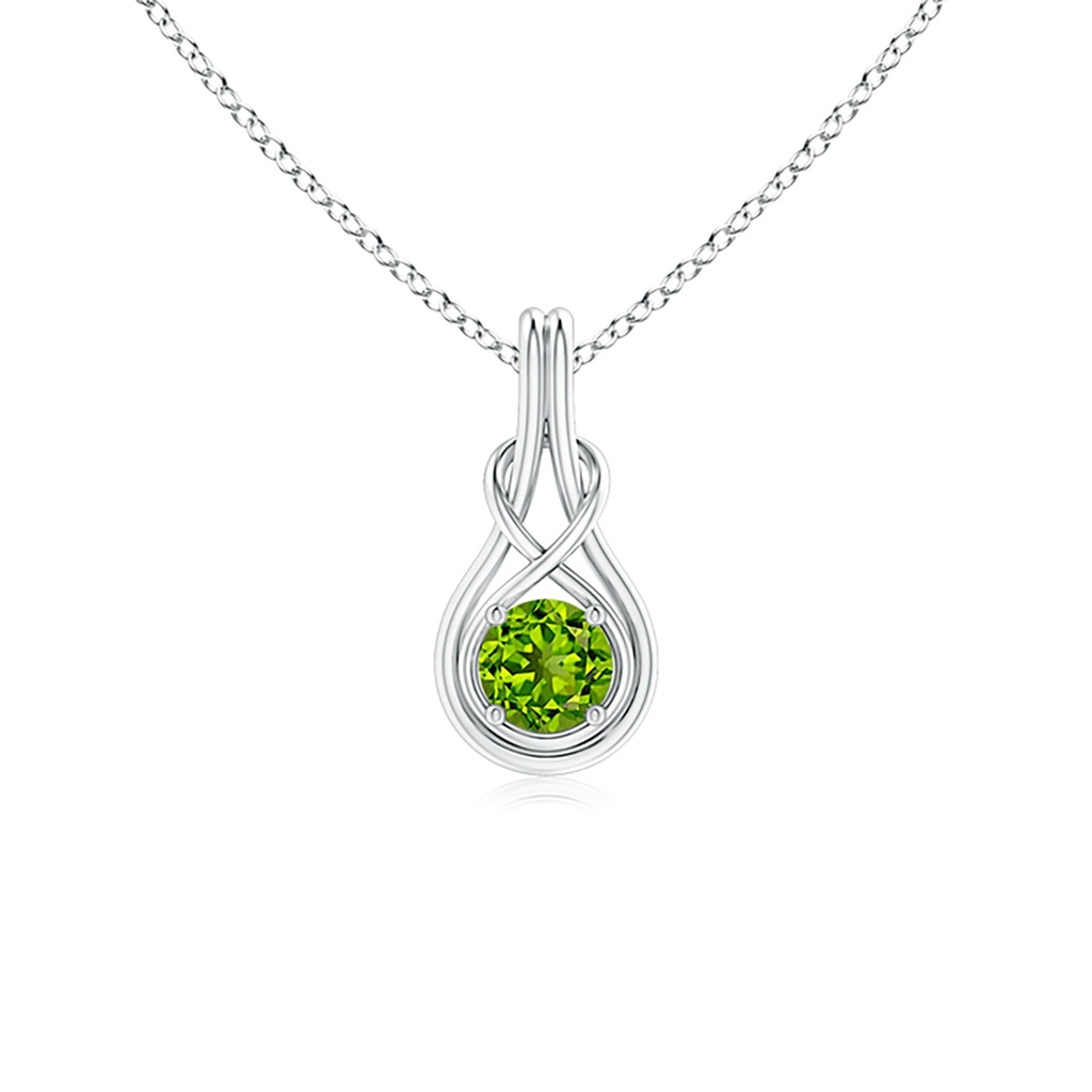 5mm AAAA Round Peridot Solitaire Infinity Knot Pendant in P950 Platinum