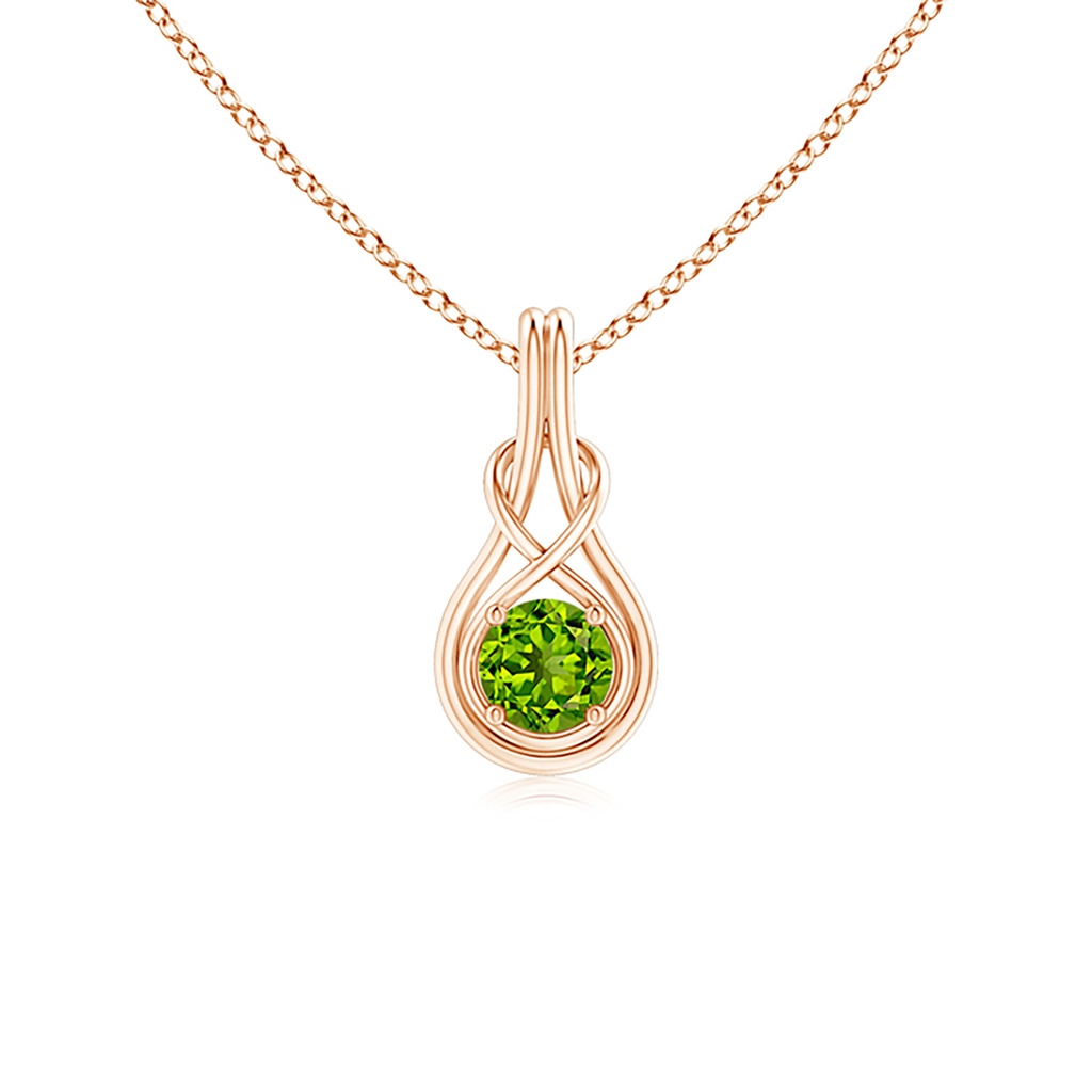 5mm AAAA Round Peridot Solitaire Infinity Knot Pendant in Rose Gold