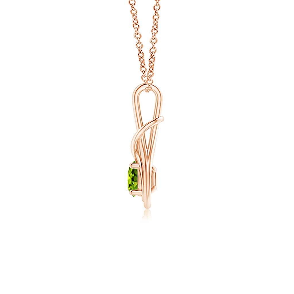 5mm AAAA Round Peridot Solitaire Infinity Knot Pendant in Rose Gold Side 199