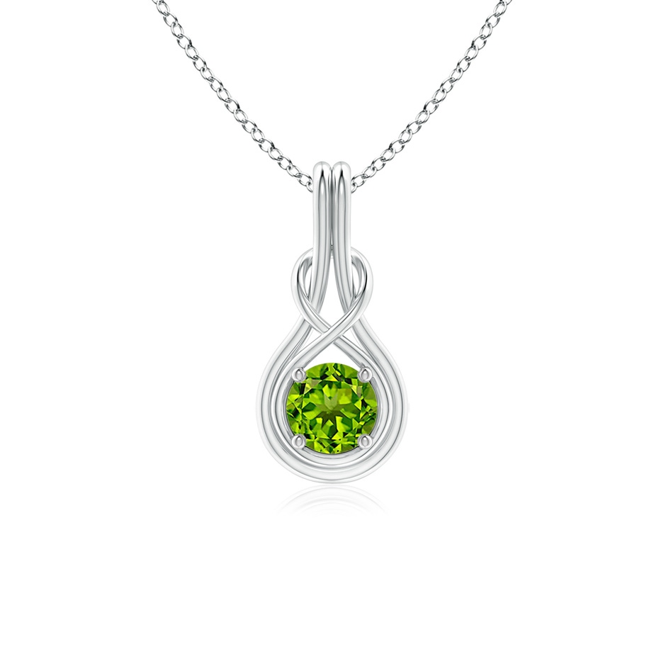 5mm AAAA Round Peridot Solitaire Infinity Knot Pendant in White Gold 