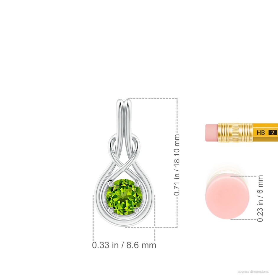 5mm AAAA Round Peridot Solitaire Infinity Knot Pendant in White Gold ruler