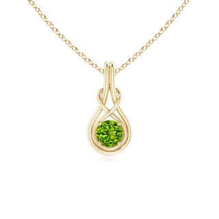 5mm AAAA Round Peridot Solitaire Infinity Knot Pendant in Yellow Gold