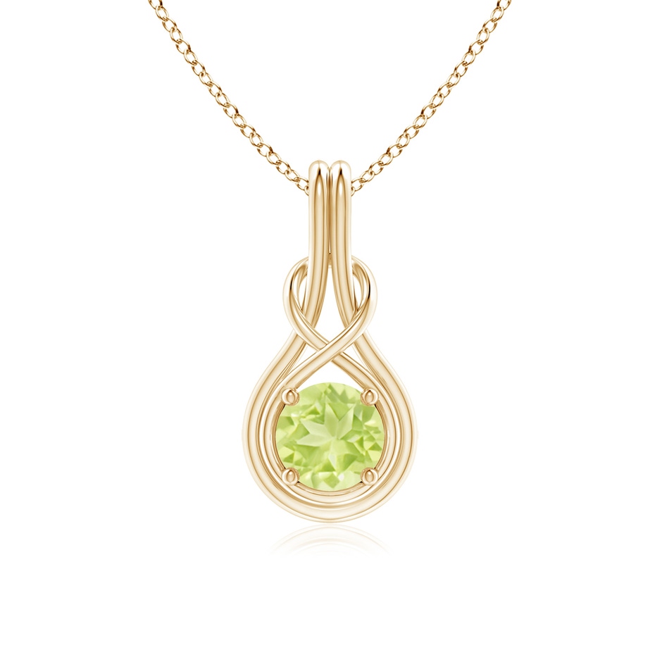 6mm A Round Peridot Solitaire Infinity Knot Pendant in Yellow Gold 
