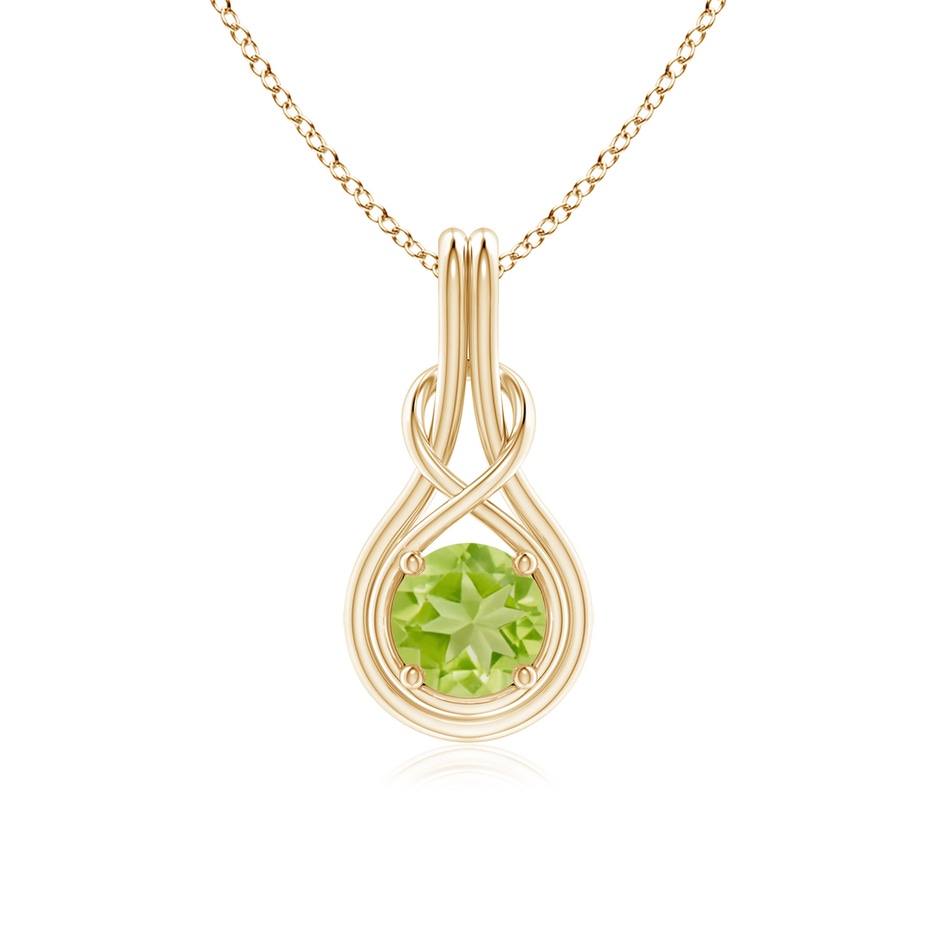 6mm AA Round Peridot Solitaire Infinity Knot Pendant in Yellow Gold 