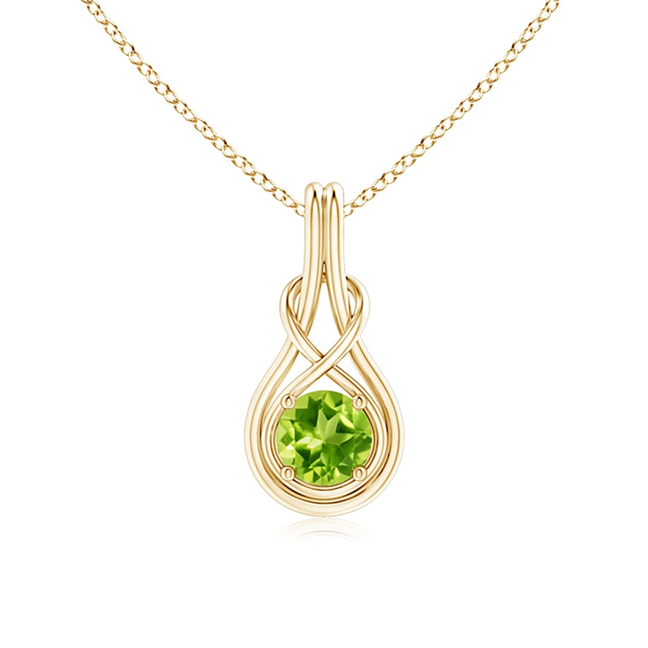 6mm AAA Round Peridot Solitaire Infinity Knot Pendant in Yellow Gold 