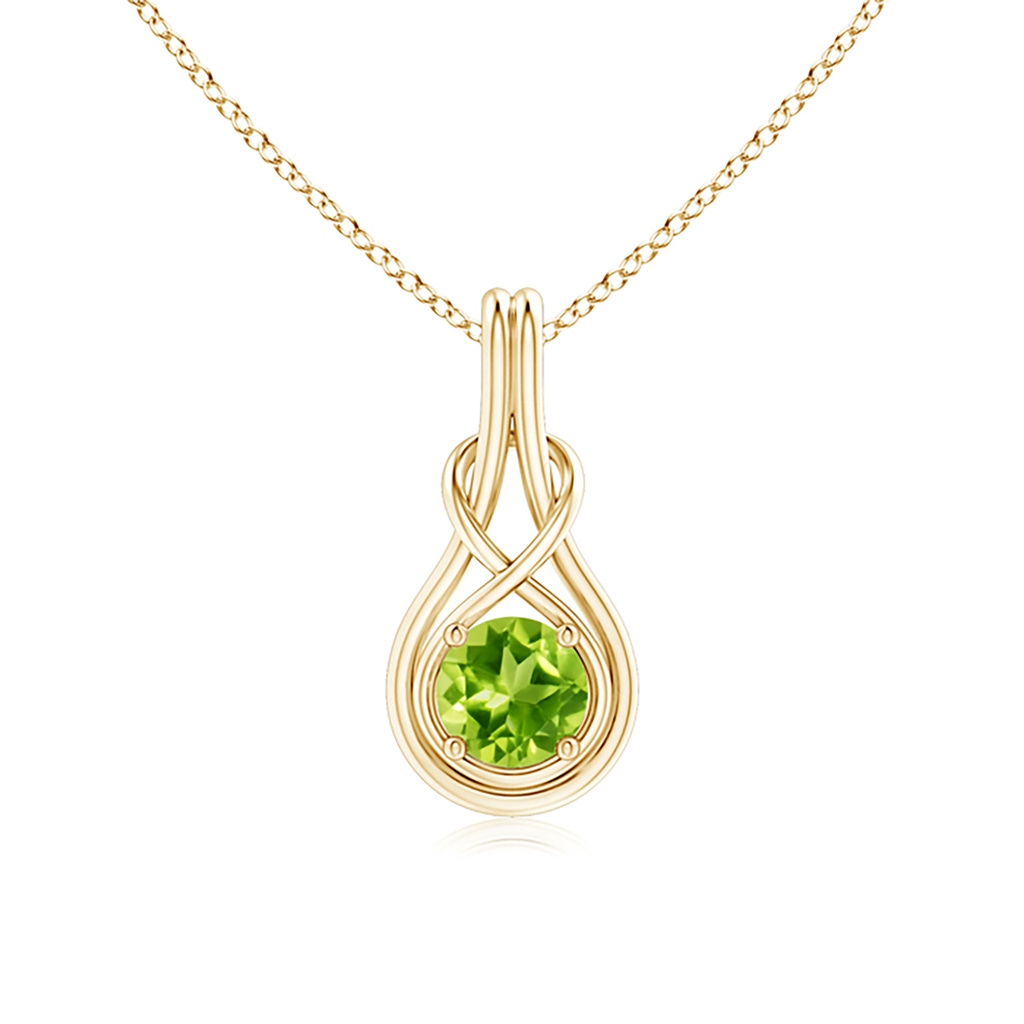 6mm AAA Round Peridot Solitaire Infinity Knot Pendant in Yellow Gold