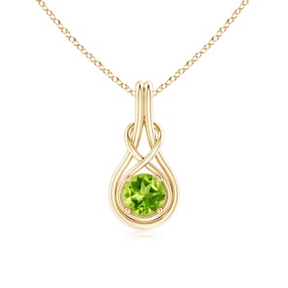 6mm AAA Round Peridot Solitaire Infinity Knot Pendant in Yellow Gold