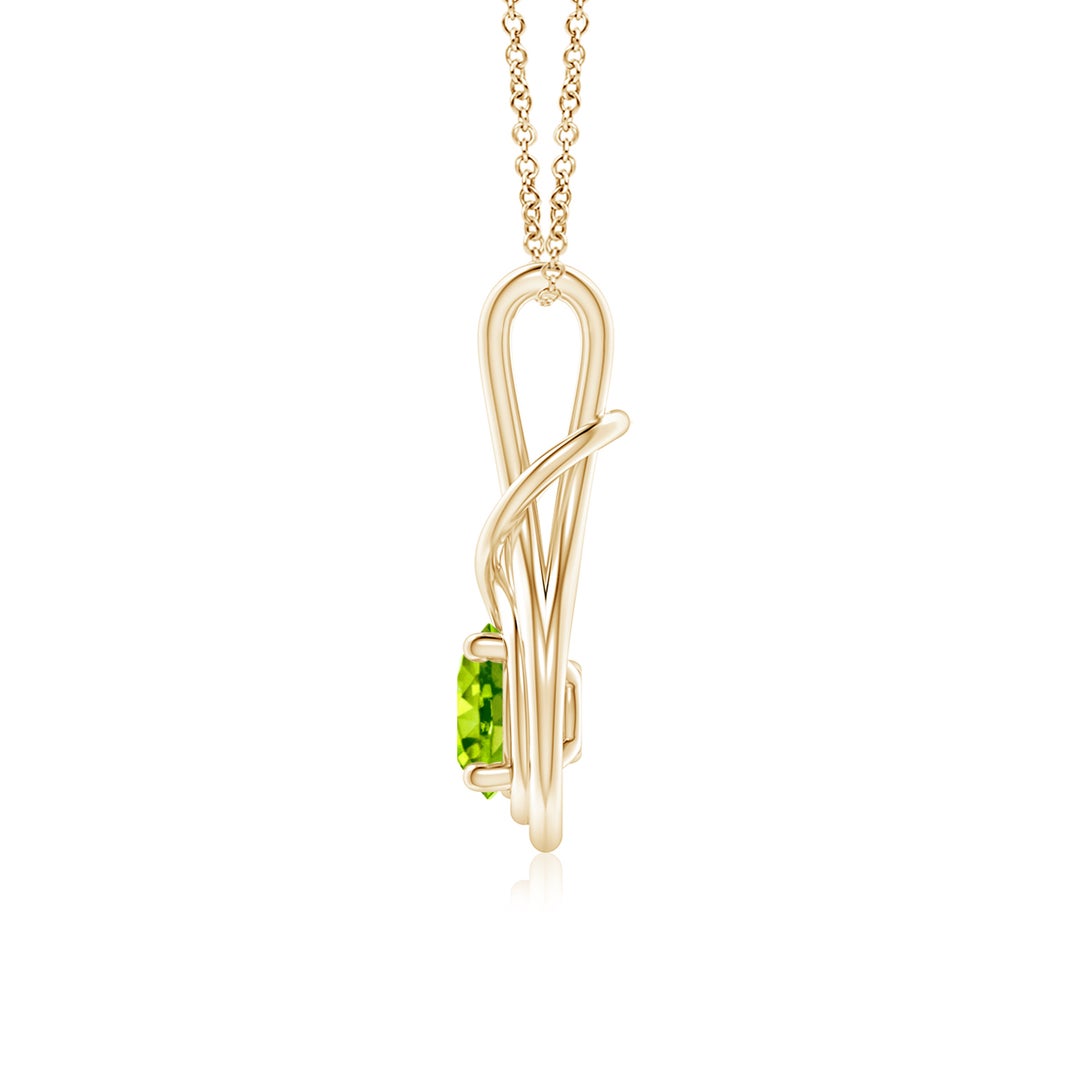 6mm AAA Round Peridot Solitaire Infinity Knot Pendant in Yellow Gold - side 3