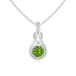 6mm AAAA Round Peridot Solitaire Infinity Knot Pendant in P950 Platinum