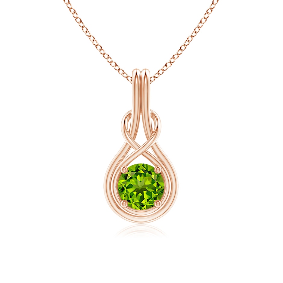 6mm AAAA Round Peridot Solitaire Infinity Knot Pendant in Rose Gold 