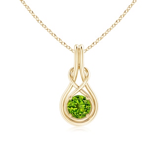 6mm AAAA Round Peridot Solitaire Infinity Knot Pendant in Yellow Gold