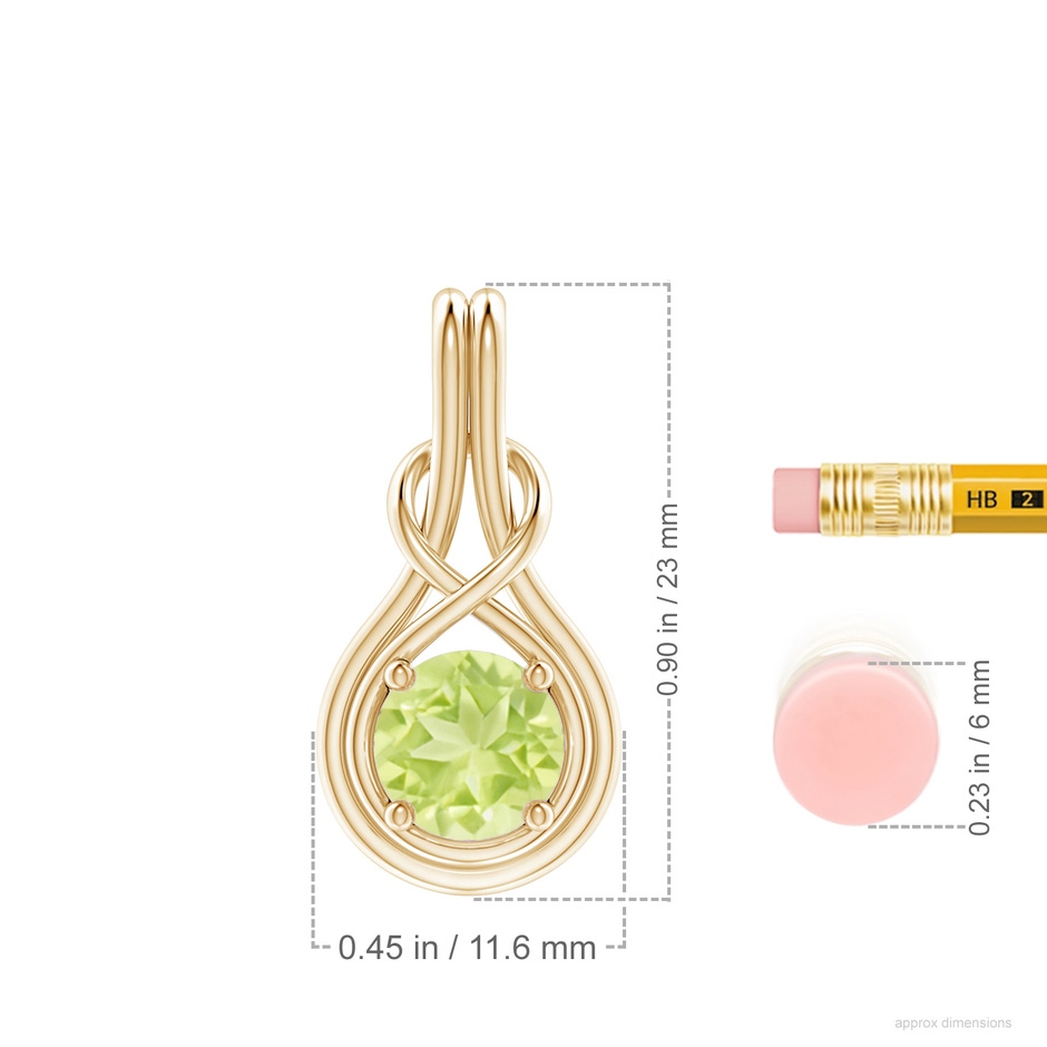 7mm A Round Peridot Solitaire Infinity Knot Pendant in Yellow Gold ruler