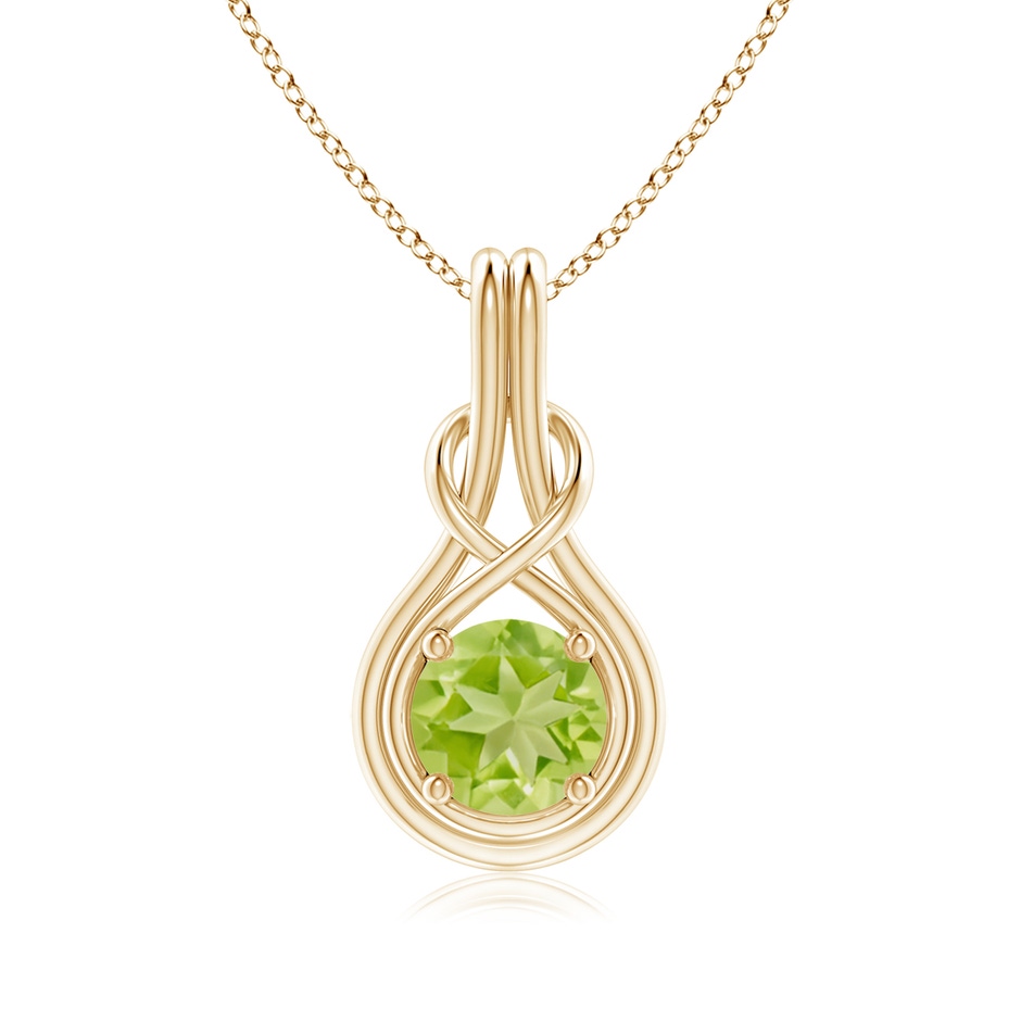 7mm AA Round Peridot Solitaire Infinity Knot Pendant in Yellow Gold 