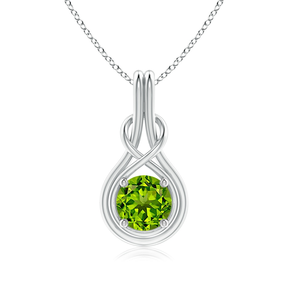 7mm AAAA Round Peridot Solitaire Infinity Knot Pendant in 18K White Gold 
