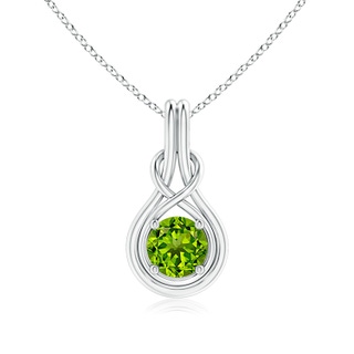 7mm AAAA Round Peridot Solitaire Infinity Knot Pendant in P950 Platinum