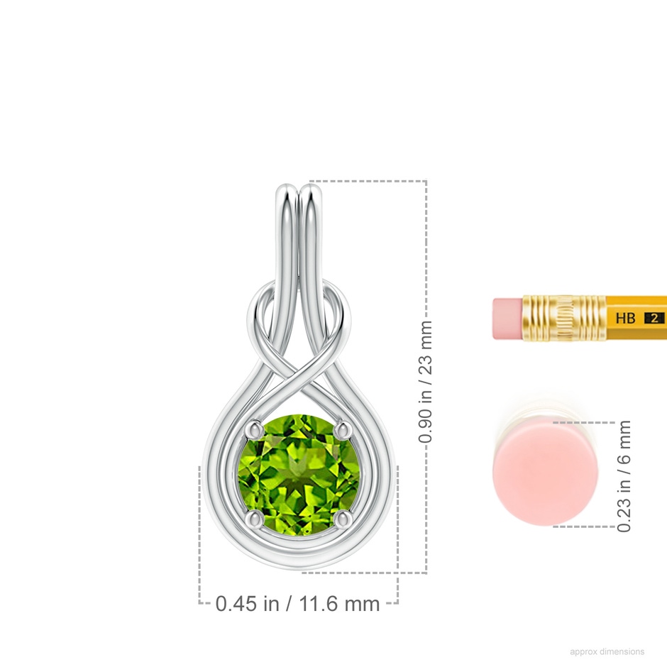7mm AAAA Round Peridot Solitaire Infinity Knot Pendant in P950 Platinum ruler