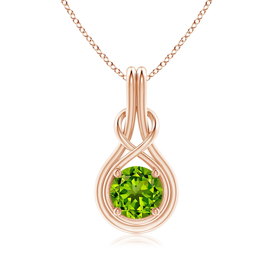 7mm AAAA Round Peridot Solitaire Infinity Knot Pendant in Rose Gold 