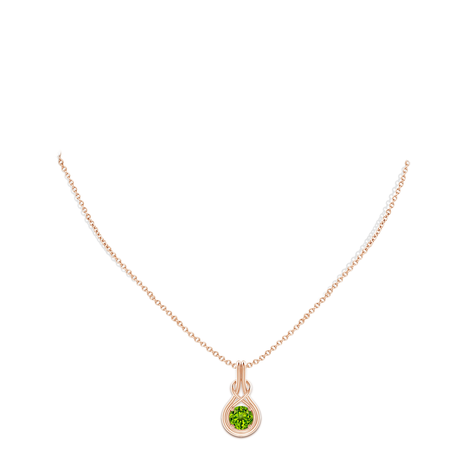 7mm AAAA Round Peridot Solitaire Infinity Knot Pendant in Rose Gold pen